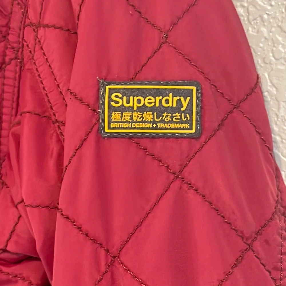 Superdry Motorbike Japan Womens Red Quilted Jacket Fleece Lined Size Medium - Picture 8 of 15